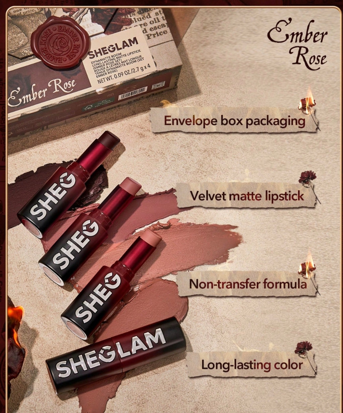 رژ لب شیگلم (SHEGLAM) مدل Ember Rose|پیگمنت بالا و بافت سبک تک و بسته ای