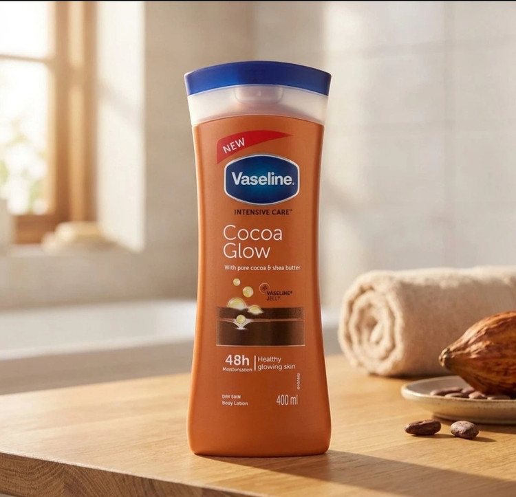 لوسیون بدن وازلین مدل Cocoa Glow حاوی کره کاکائو (حجم ۴۰۰ میلیلیتر)