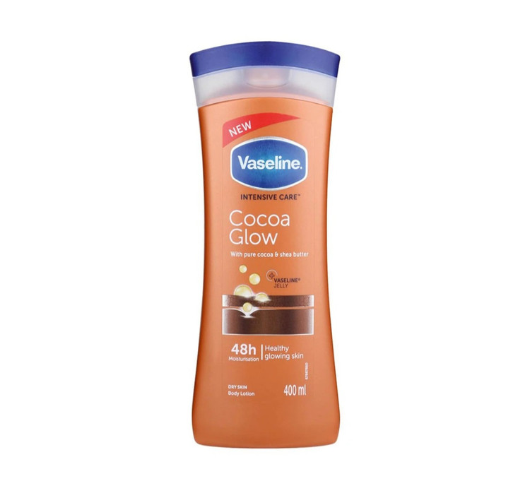 لوسیون بدن وازلین مدل Cocoa Glow حاوی کره کاکائو (حجم ۴۰۰ میلیلیتر)